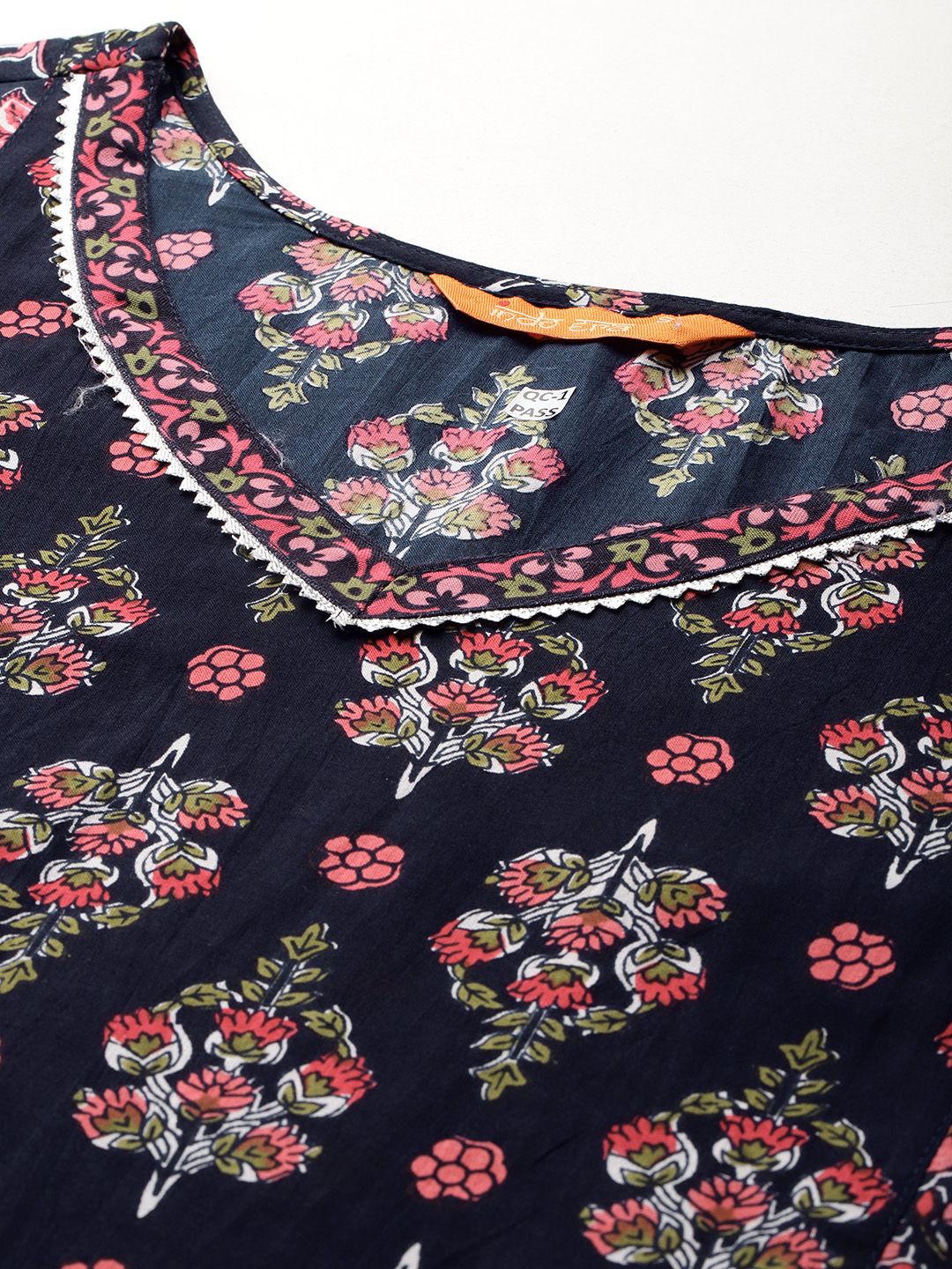 Indo Era Floral Printed Panelled Gotta Patti Pure Cotton Kurta With Trousers & Dupatta