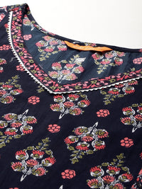 Indo Era Floral Printed Panelled Gotta Patti Pure Cotton Kurta With Trousers & Dupatta