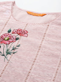 Indo Era Floral Embroidered Regular Thread Work Pure Cotton Kurta With Trousers & Dupatta