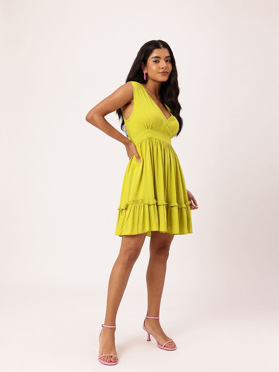 DressBerry Playful Feminine V-Neck Sleeveless Fit & Flare Dress