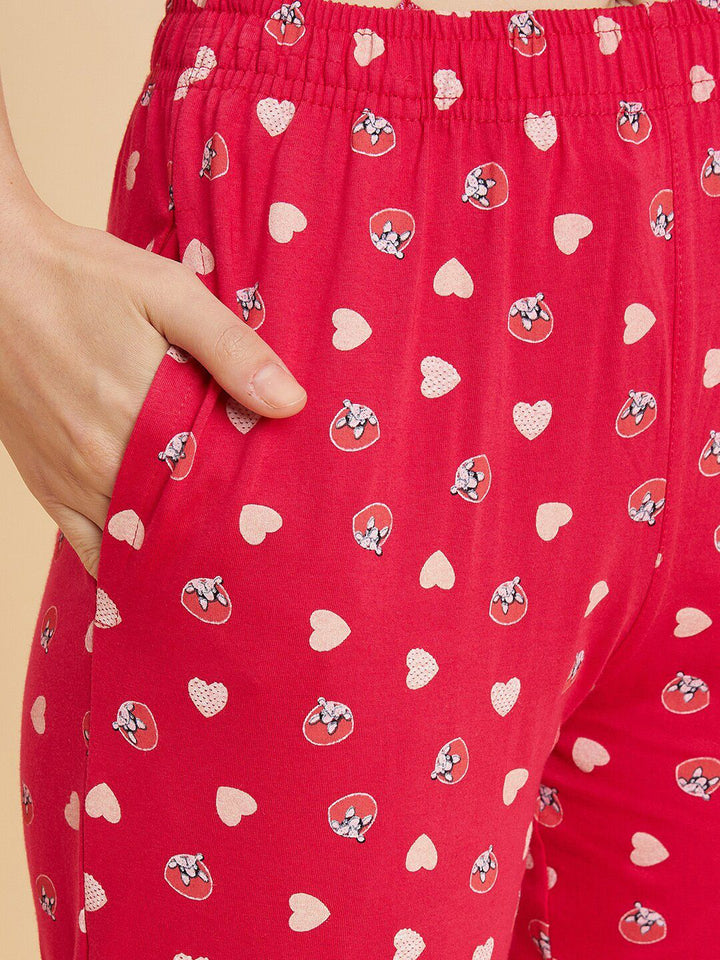 Sweet Dreams Pink & Beige Graphic Printed Pure Cotton Night suit