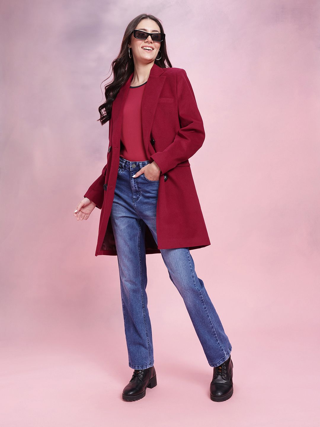 DressBerry Notched Lapel Collar Double Breasted Overcoat