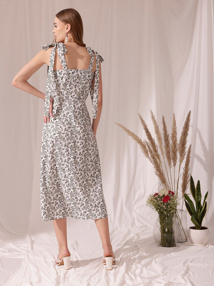 STREET 9 Shoulder Straps Floral Print Crepe Midi Dress