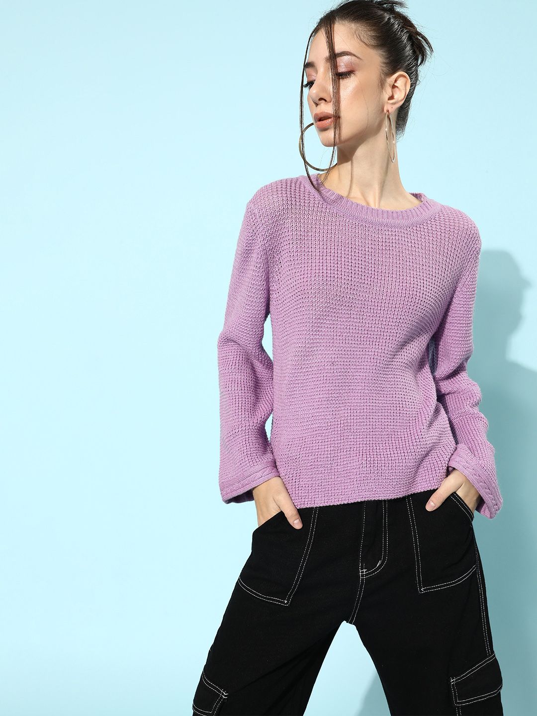 STREET 9 Women Lavender Acrylic Ribbed Pullover