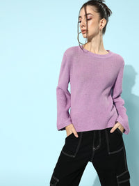 STREET 9 Women Lavender Acrylic Ribbed Pullover
