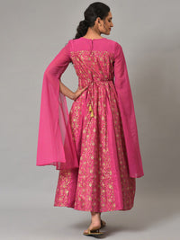 AURELIA Ethnic Motifs Printed Cape Sleeves Maxi Dress