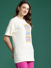 DressBerry Women Printed Drop-Shoulder Sleeves Pure Cotton T-shirt