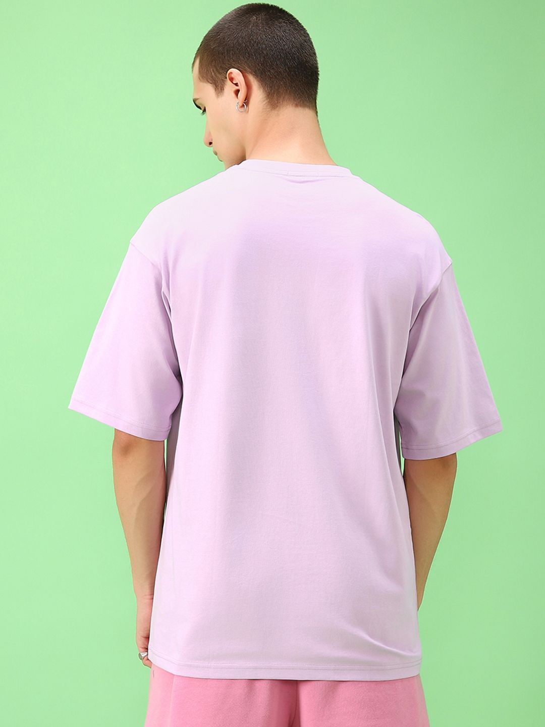 Bewakoof Men Purple Round Neck Oversized Cotton T-shirt