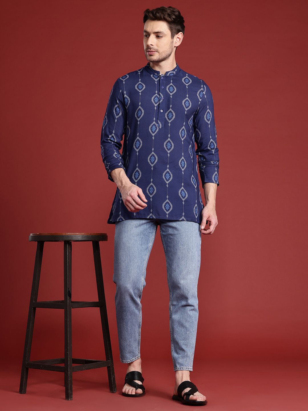 Anouk Mandarin Collar Ethnic Motifs Printed Kurta