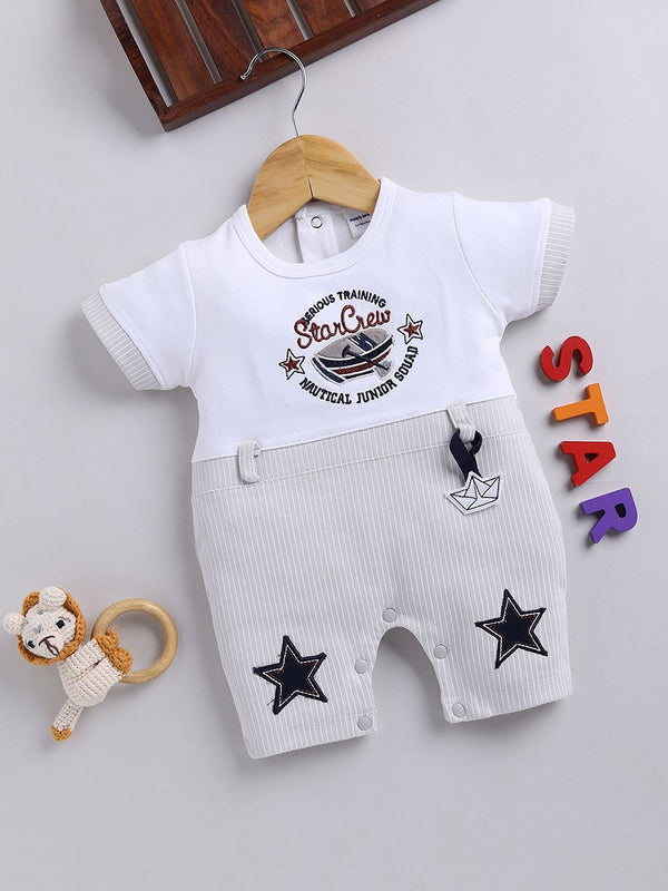 Moms Love Infant Boys Pure Cotton Romper with Applique Detail