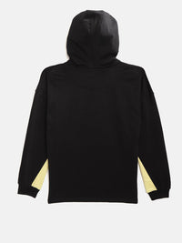 YK Boys Black & Yellow Graphic Print Hooded Sweatshirt