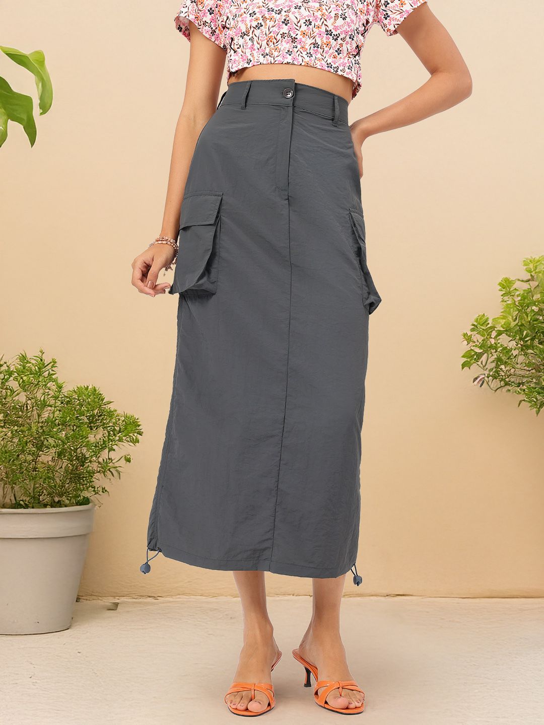 DressBerry Boxy Pocket Straight Midi Skirt