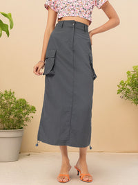 DressBerry Boxy Pocket Straight Midi Skirt