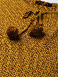 DressBerry Women Mustard Brown Self Design Poncho