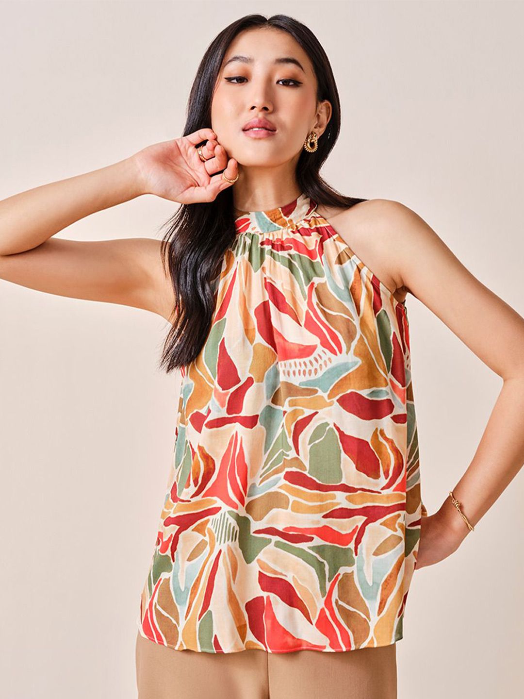 AND halter neck Printed a-line Top