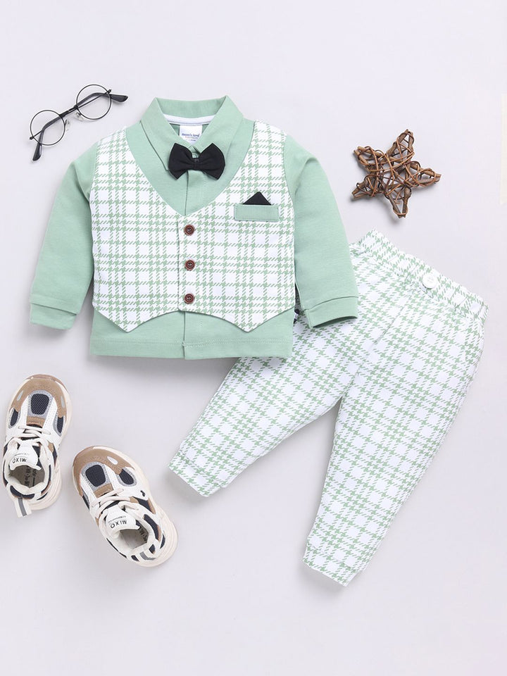 Moms Love Infant Boys Checked Pure Cotton Shirt with Joggers