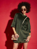 SASSAFRAS Olive Green Tie Up Hem Sheath Dress
