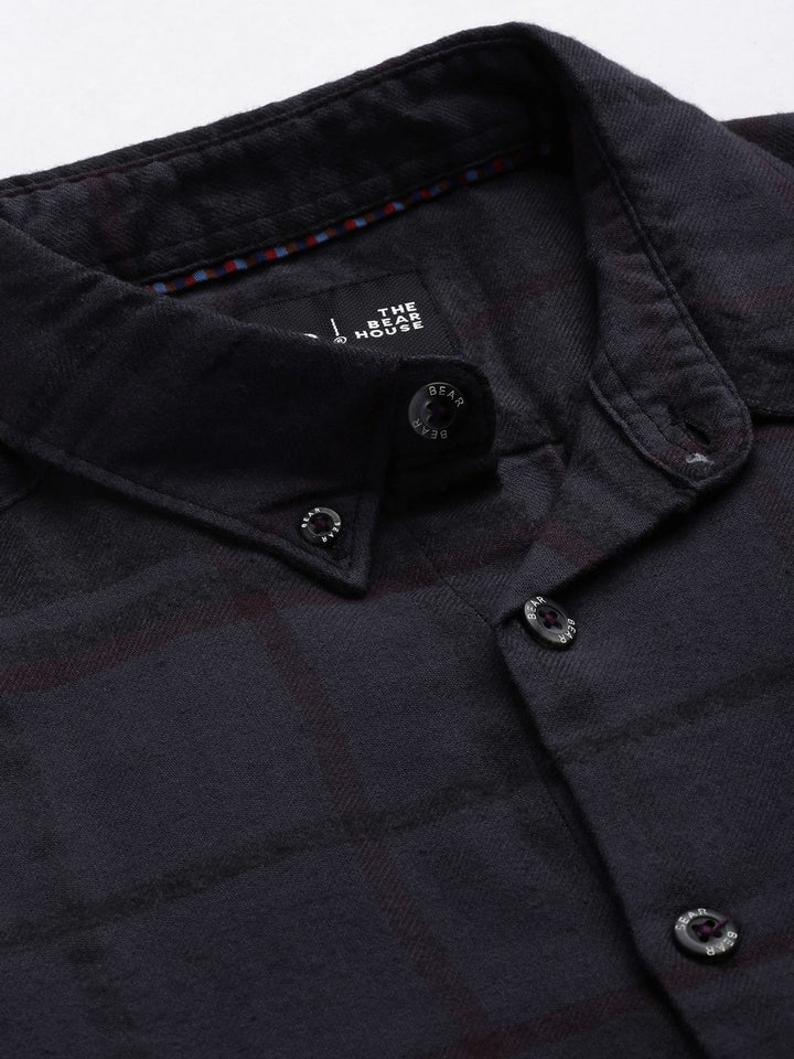 THE BEAR HOUSE Ardor Edition Men Navy Blue Cotton Slim Fit Windowpane Checked Casual Shirt