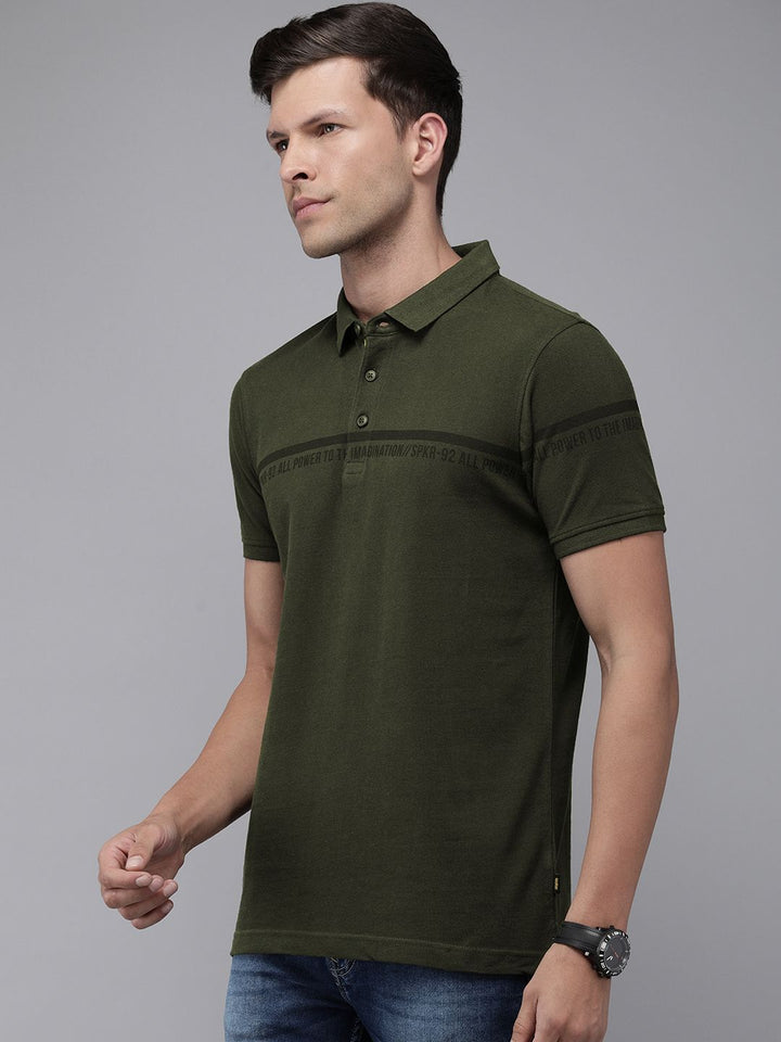 SPYKAR Typography Printed Polo Collar Pure Cotton Slim Fit T-shirt