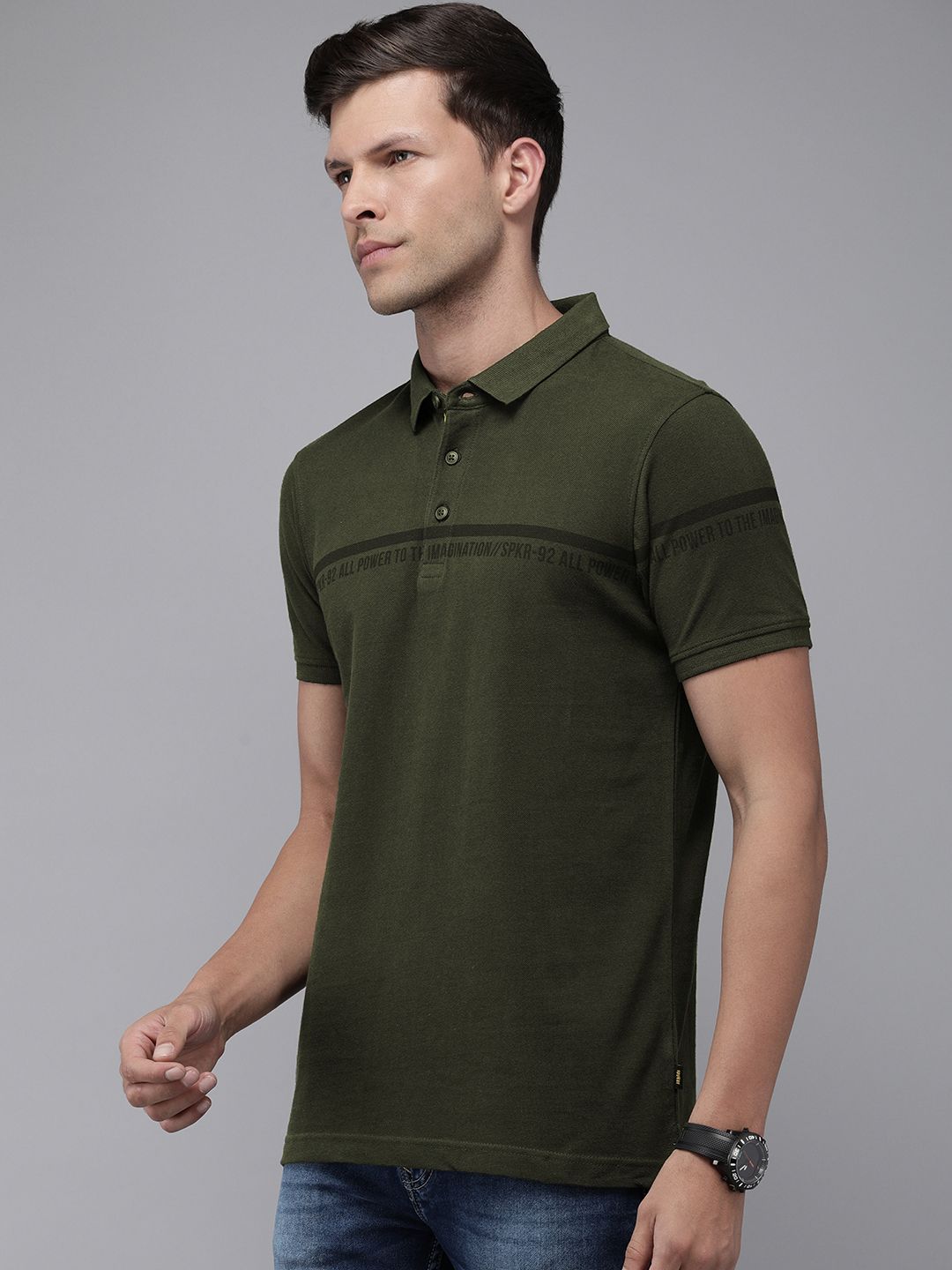 SPYKAR Typography Printed Polo Collar Pure Cotton Slim Fit T-shirt