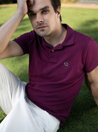 THE BEAR HOUSE Men Purple Polo Collar Pure Cotton Slim Fit T-shirt