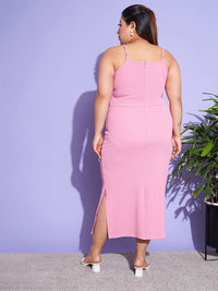 SASSAFRAS Curve Pink Sheath Midi Dress
