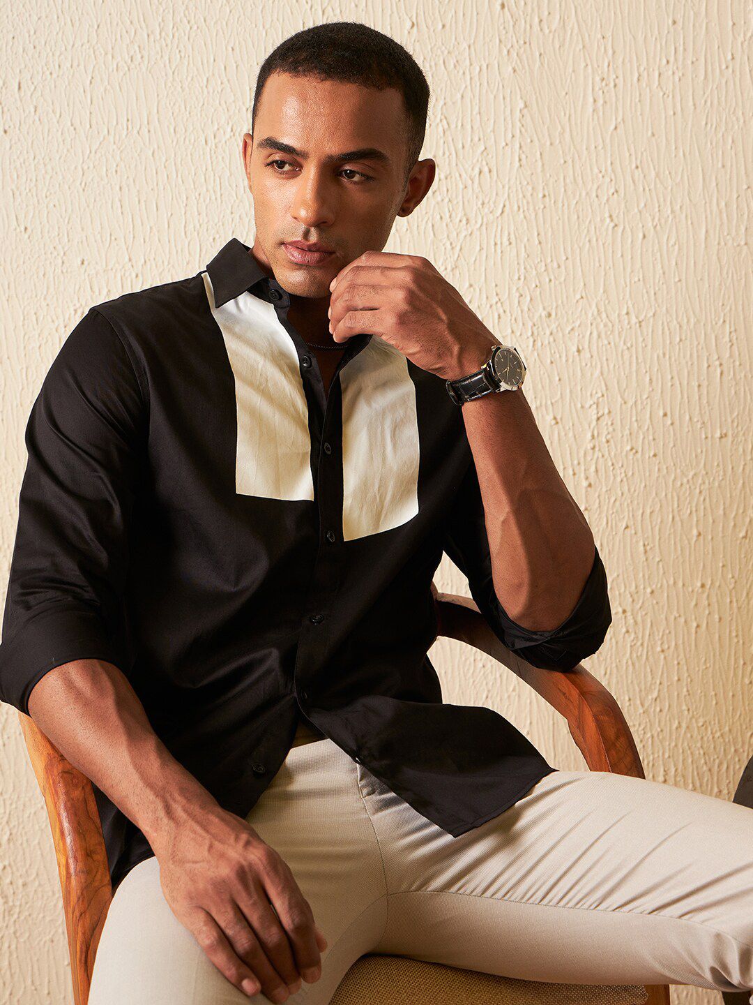 DENNISON Colourblocked Cotton Smart Slim Fit Shirt