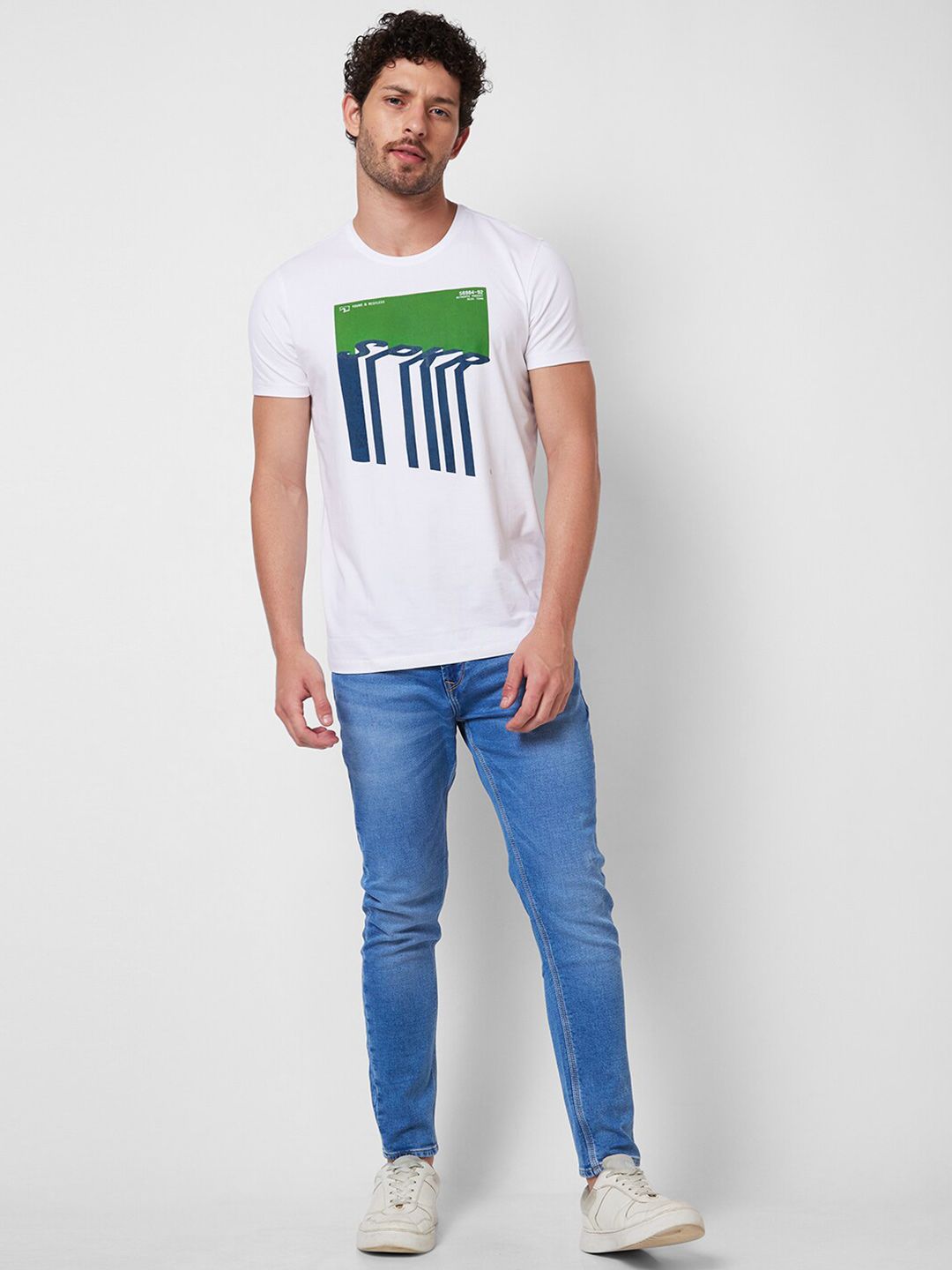 SPYKAR Graphic Printed Round Neck Cotton Slim Fit T-shirt