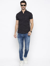 SPYKAR Men Black & White Slim Fit Printed Casual Shirt