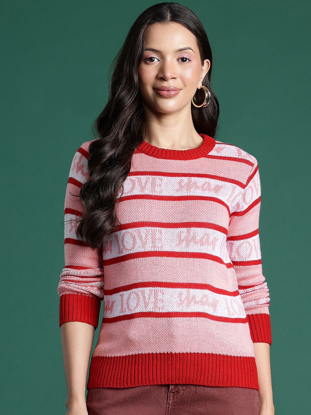 DressBerry Striped Typography Design Pullover
