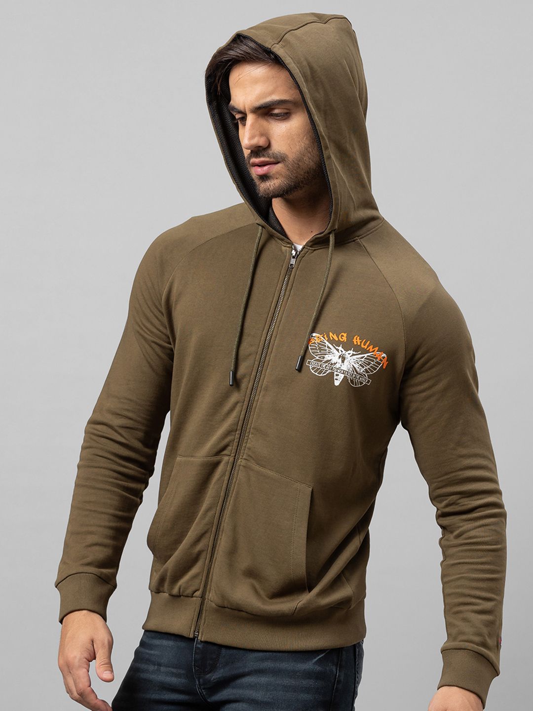 Being Human Men Olive Green Printed Sweatshirt