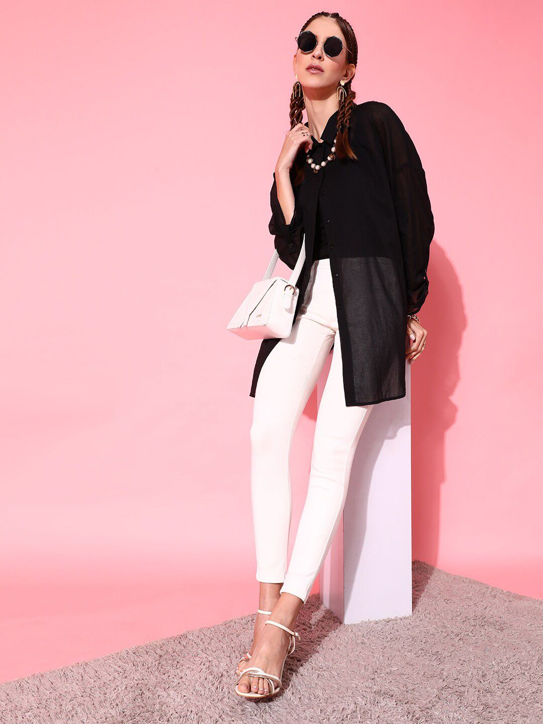 STREET 9 Women Black Solid Relaxed Boxy Casual Shirt