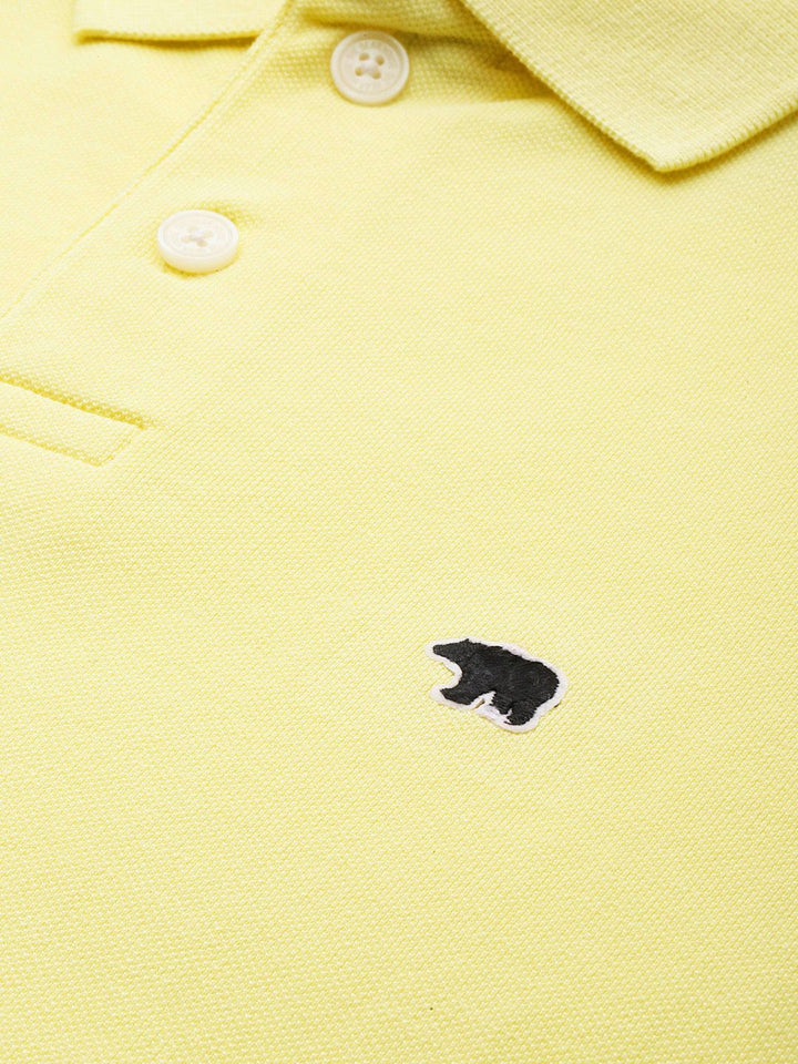 THE BEAR HOUSE Men Yellow Polo Collar Slim Fit Cotton T-shirt