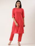 KALINI Round Neck Ethnic Motifs Regular Sequinned Kurta with Trousers