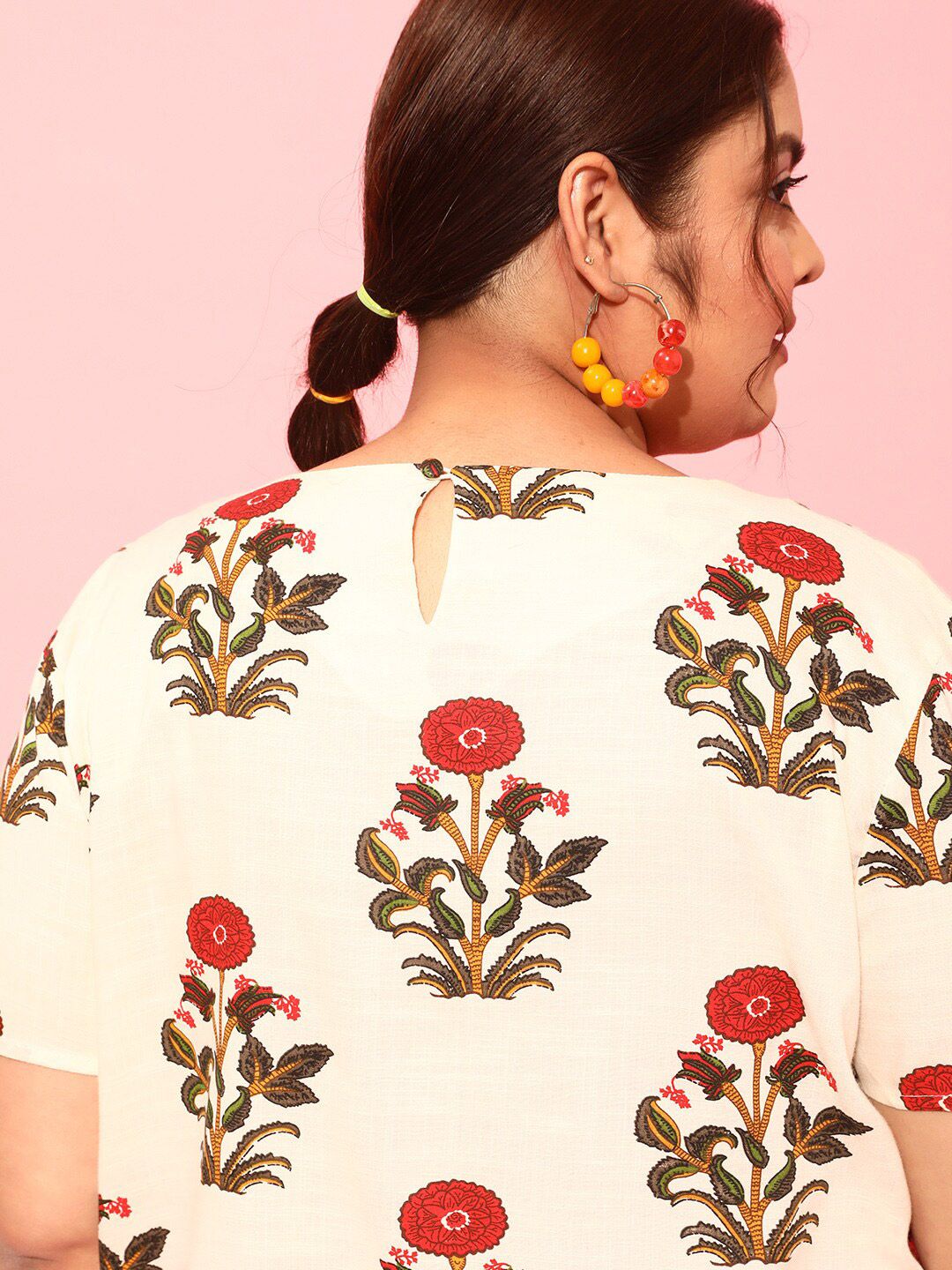 CURVY STREET Plus Size Floral Printed Square Neck Crepe Top