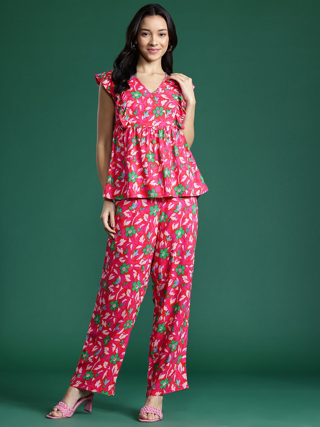 DressBerry Printed Ruffled Co-Ords