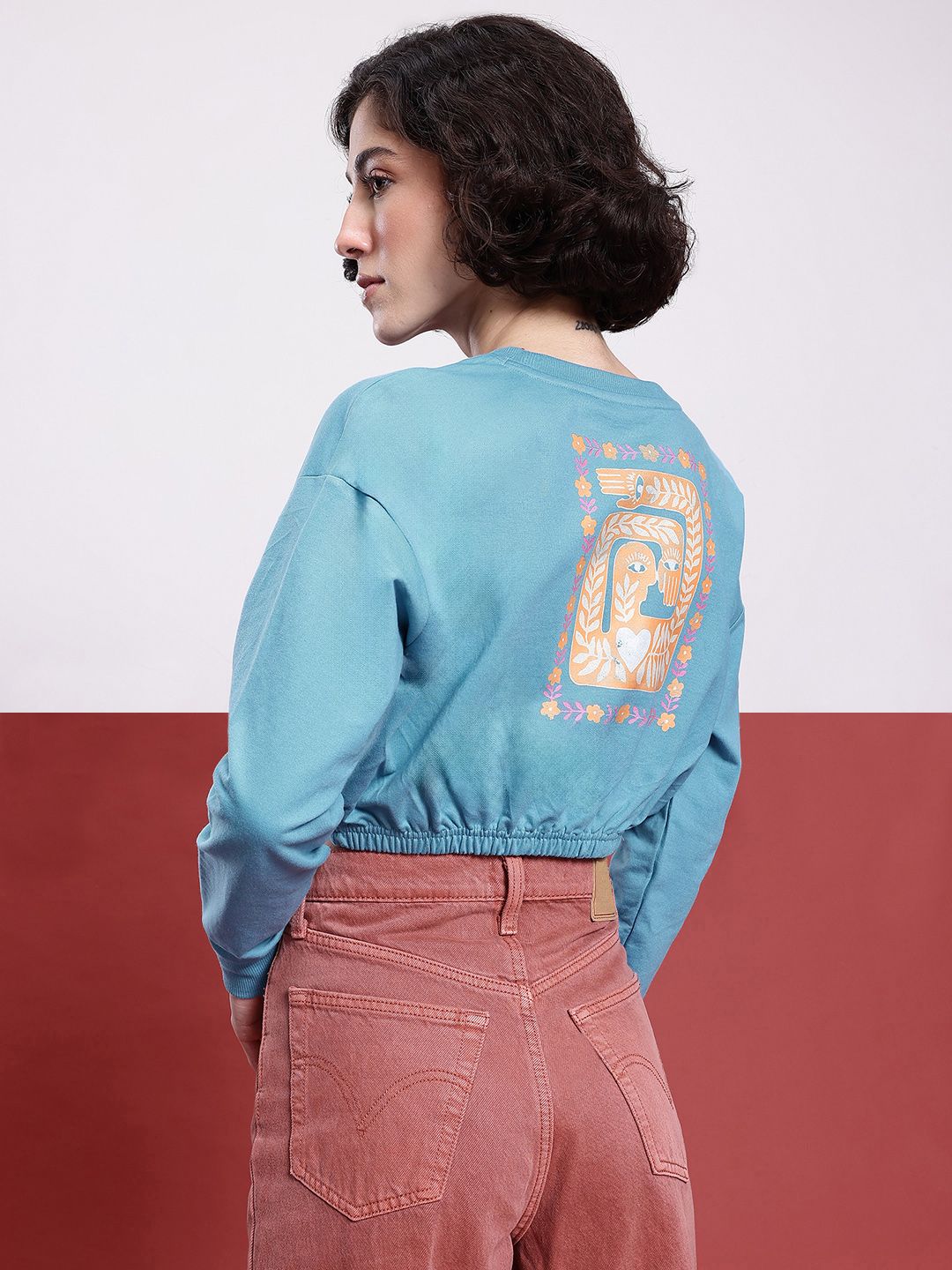 DressBerry Indie Printed Cropped Sweatshirt