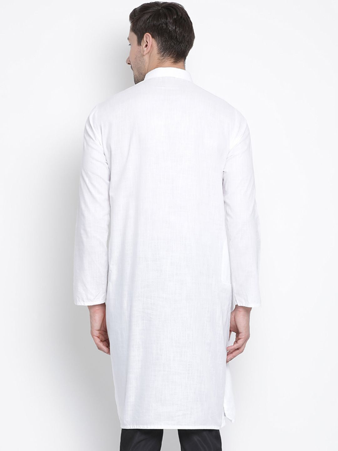 VASTRAMAY Men White Solid Straight Cotton Kurta