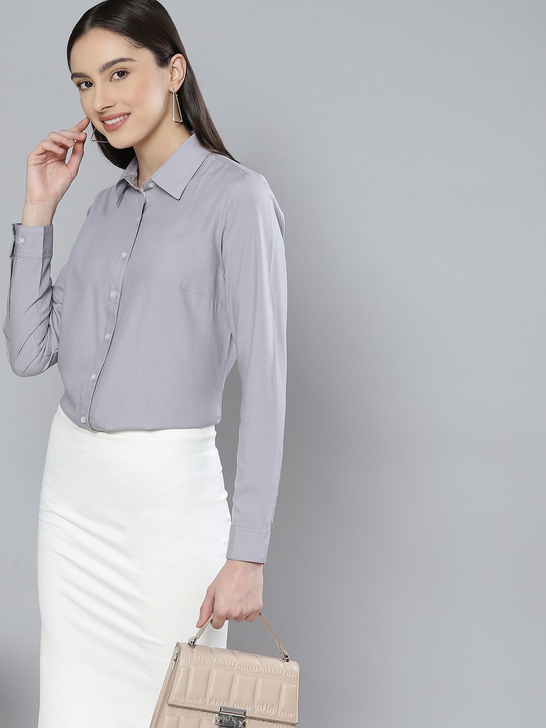 DENNISON Women Grey Solid Formal Shirt
