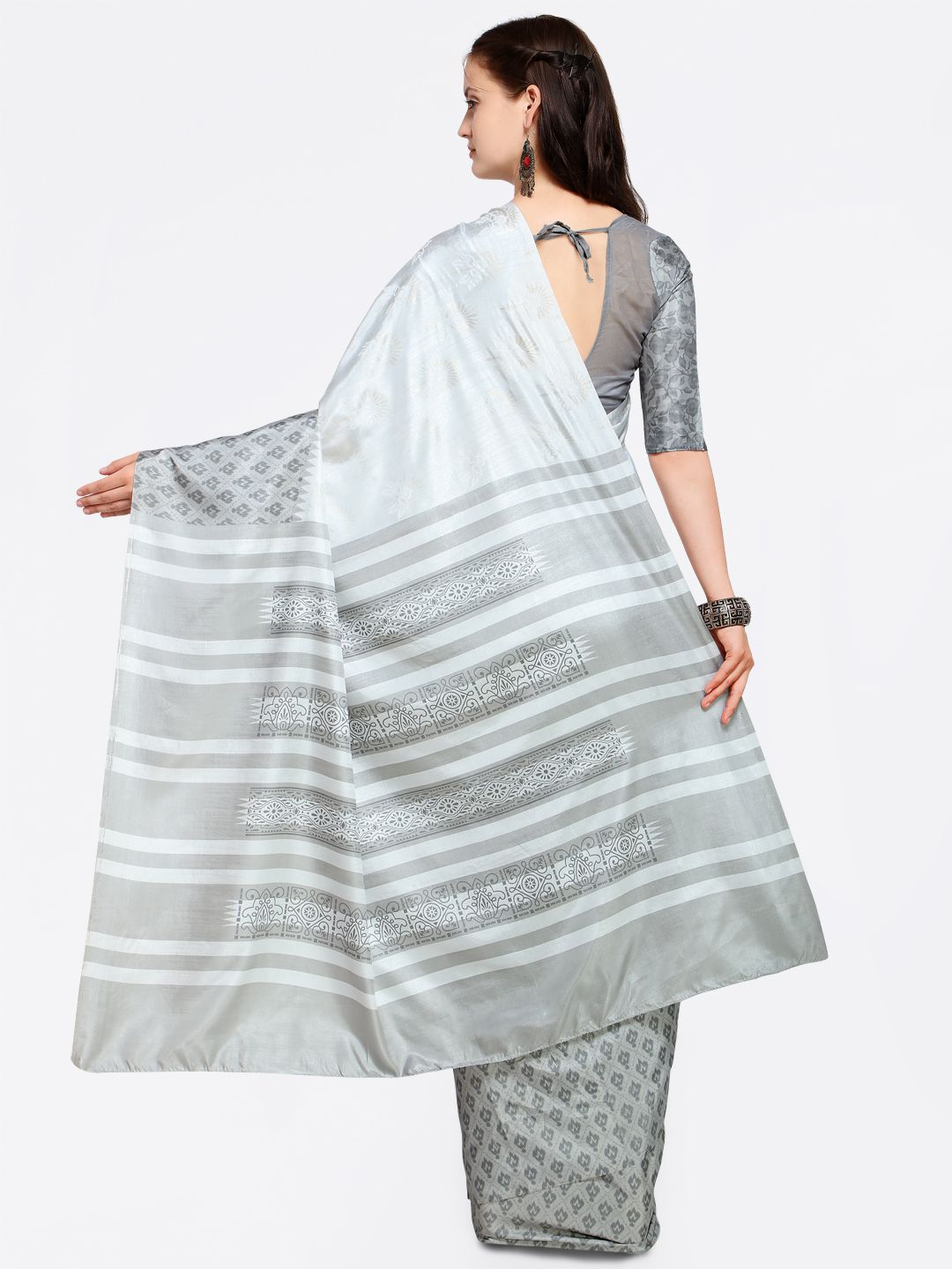 Saree mall Grey Printed Silk Blend Saree