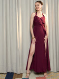 Berrylush Women Halter Neck Sleeveless A-Line Maxi Dress
