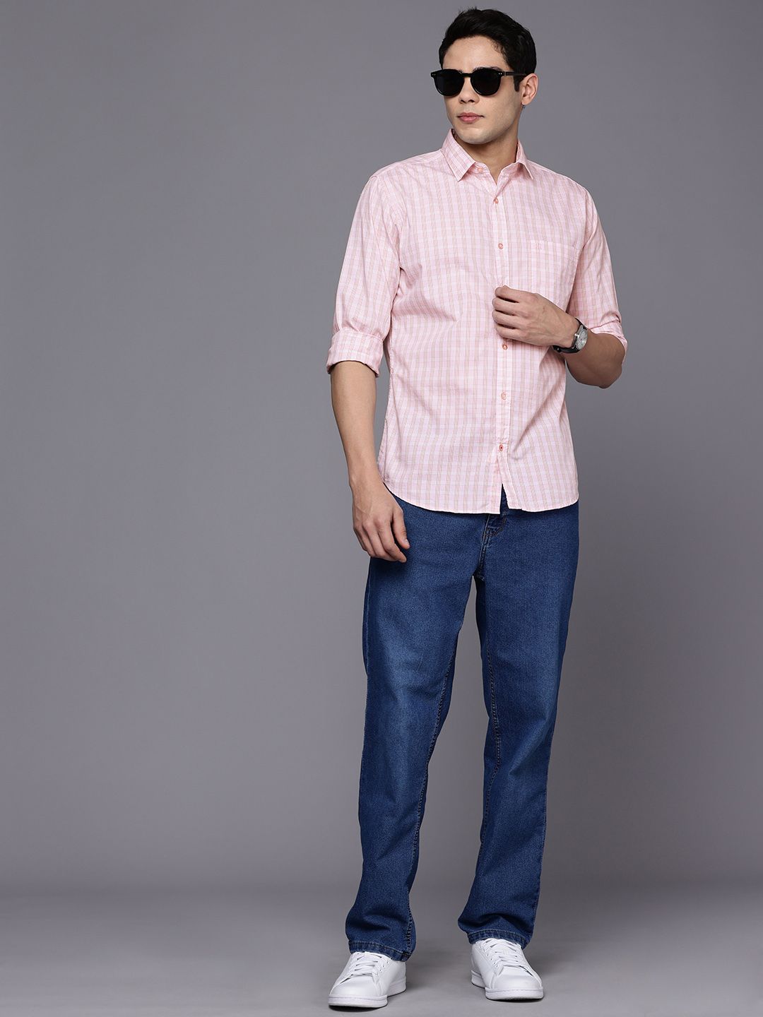 Raymond Pure Cotton Slim Fit Checked Casual Shirt