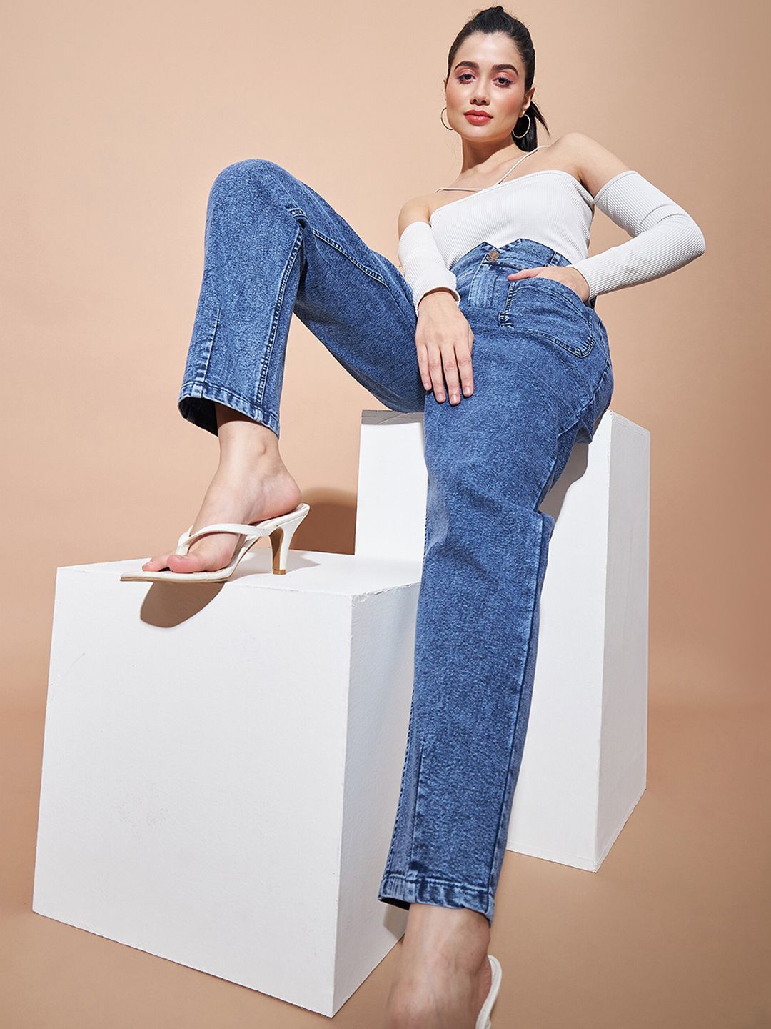 SASSAFRAS BASICS Women Regular Fit High-Rise Clean Look Heavy Fade Baggy  Jeans