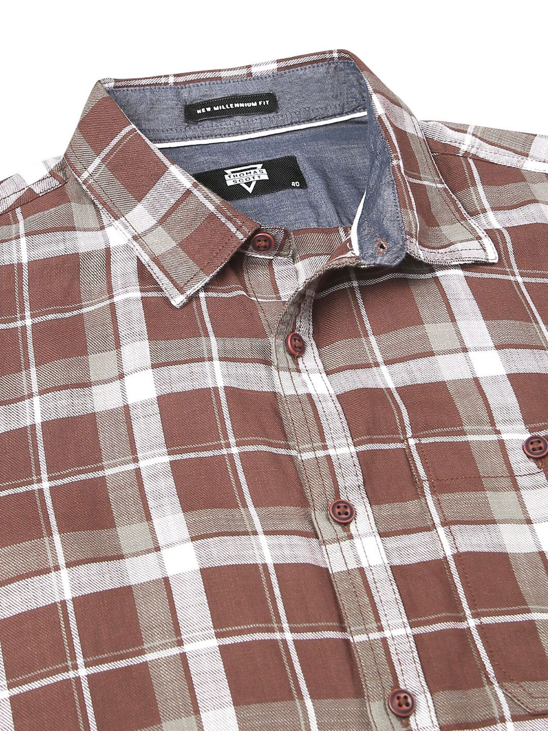 Thomas Scott Slim Fit Tartan Checked Spread Collar Long Sleeves Cotton Casual Shirt