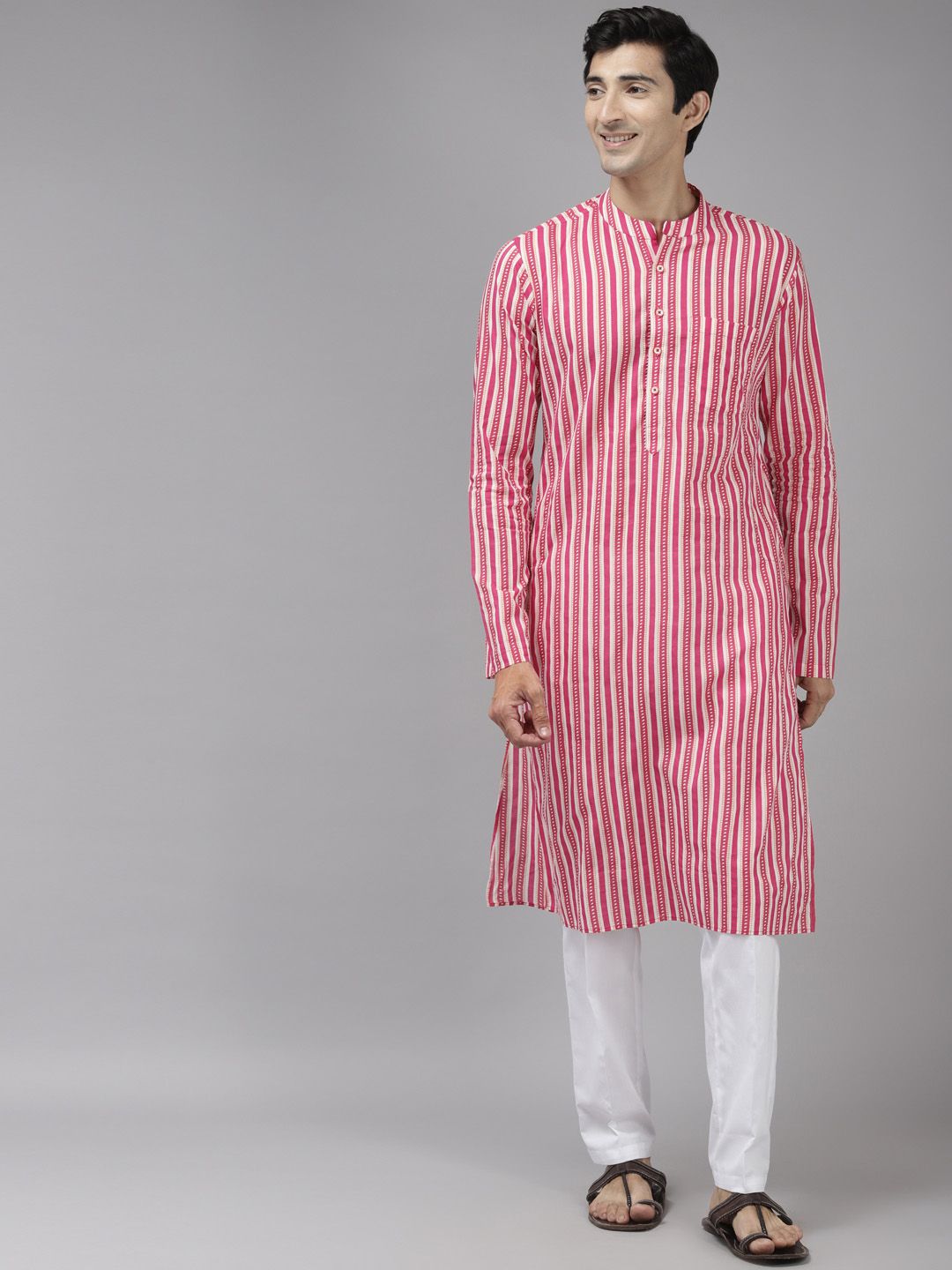 See Designs Men Pink Striped Kurta