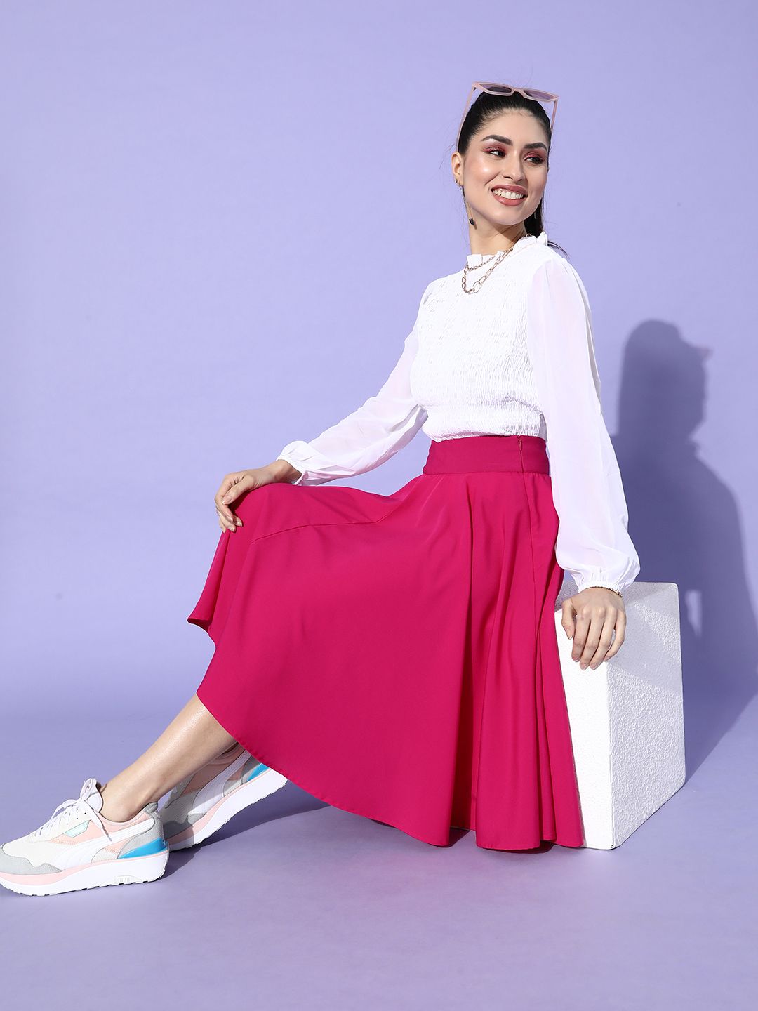 Berrylush Women Pretty Pink Solid Flared Skirt