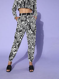 STREET 9 Women White Abstract Cargo Trousers