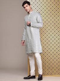 House of Pataudi Geometric Embroidered Mandarin Collar Mirror Work Jashn Kurta