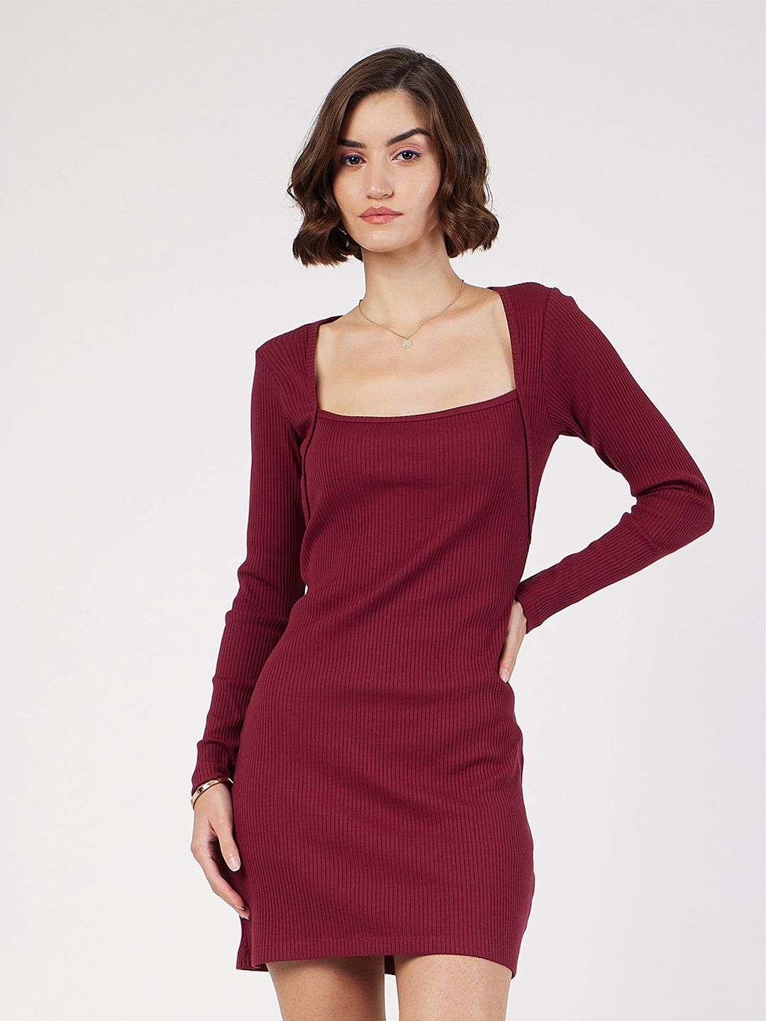 SASSAFRAS Square Neck Sheath Mini Dress