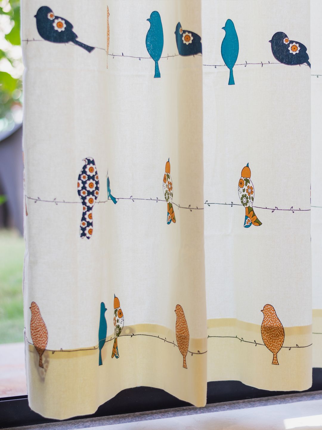 URBAN SPACE White & Blue Set of 2 Window Curtains